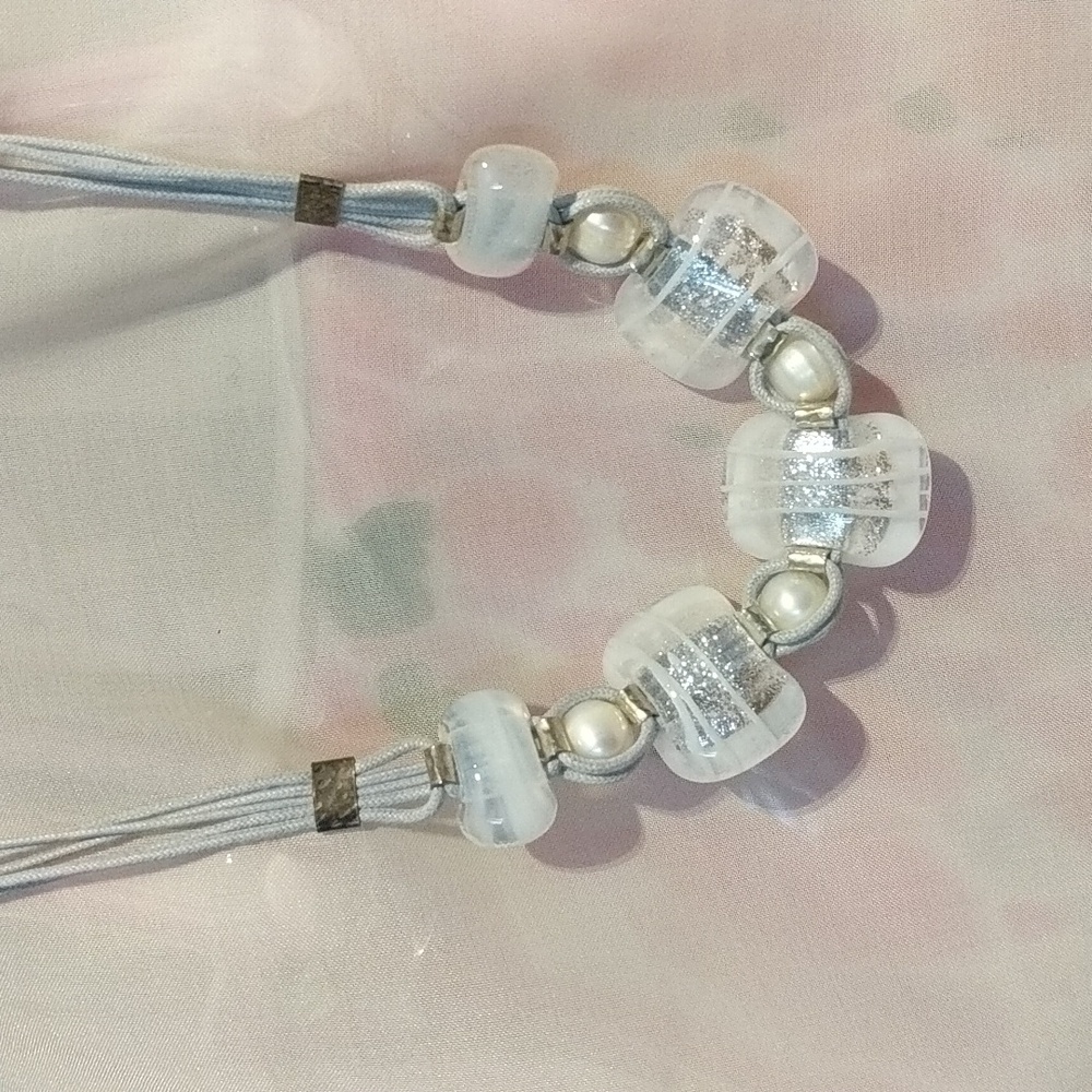 Necklace Clear Translucent Beads White Grey Strands Choker